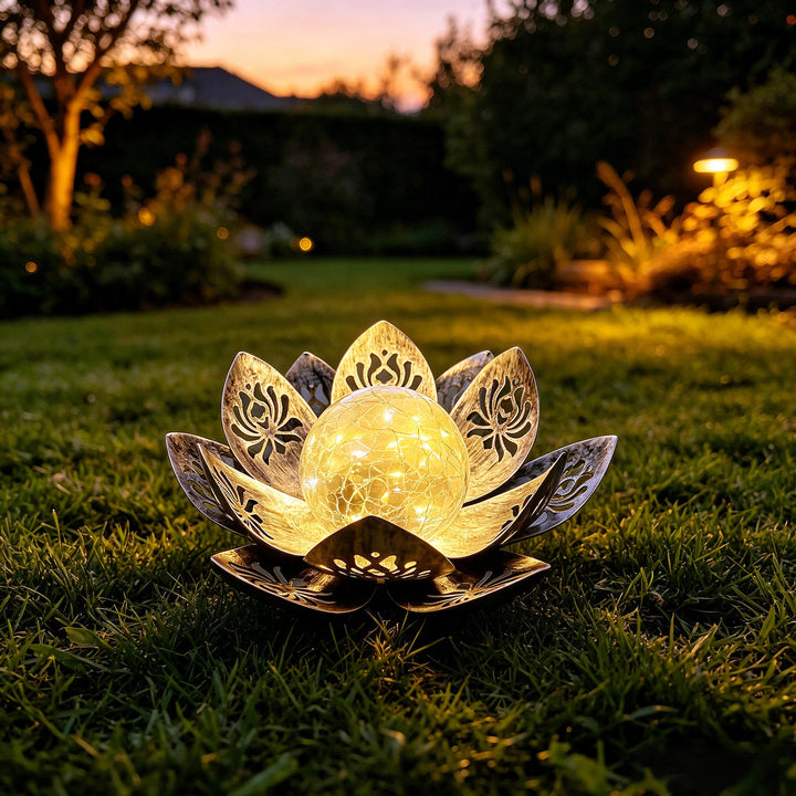Decorative Lotus Solar Garden Light With Cracked Glass Orb Stornfield