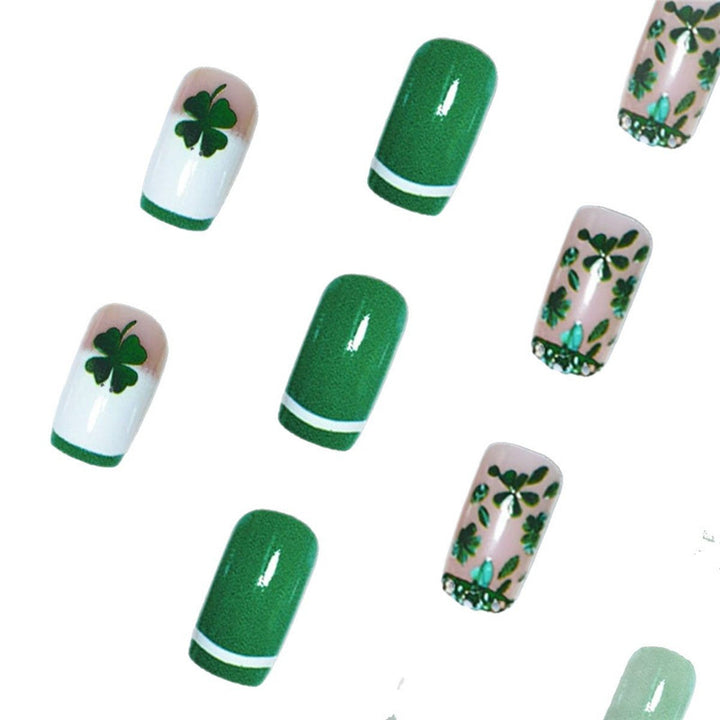 Artistic Shamrock-Themed Press-On Nail Set Stornfield