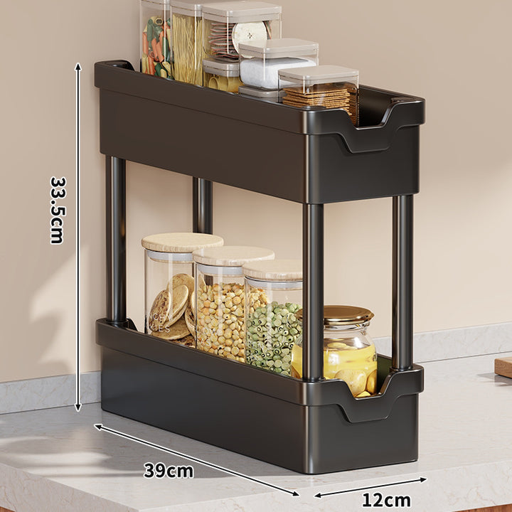 Four-Tier Slim Rolling Kitchen Storage Cart with Deep Trays and Locking Casters