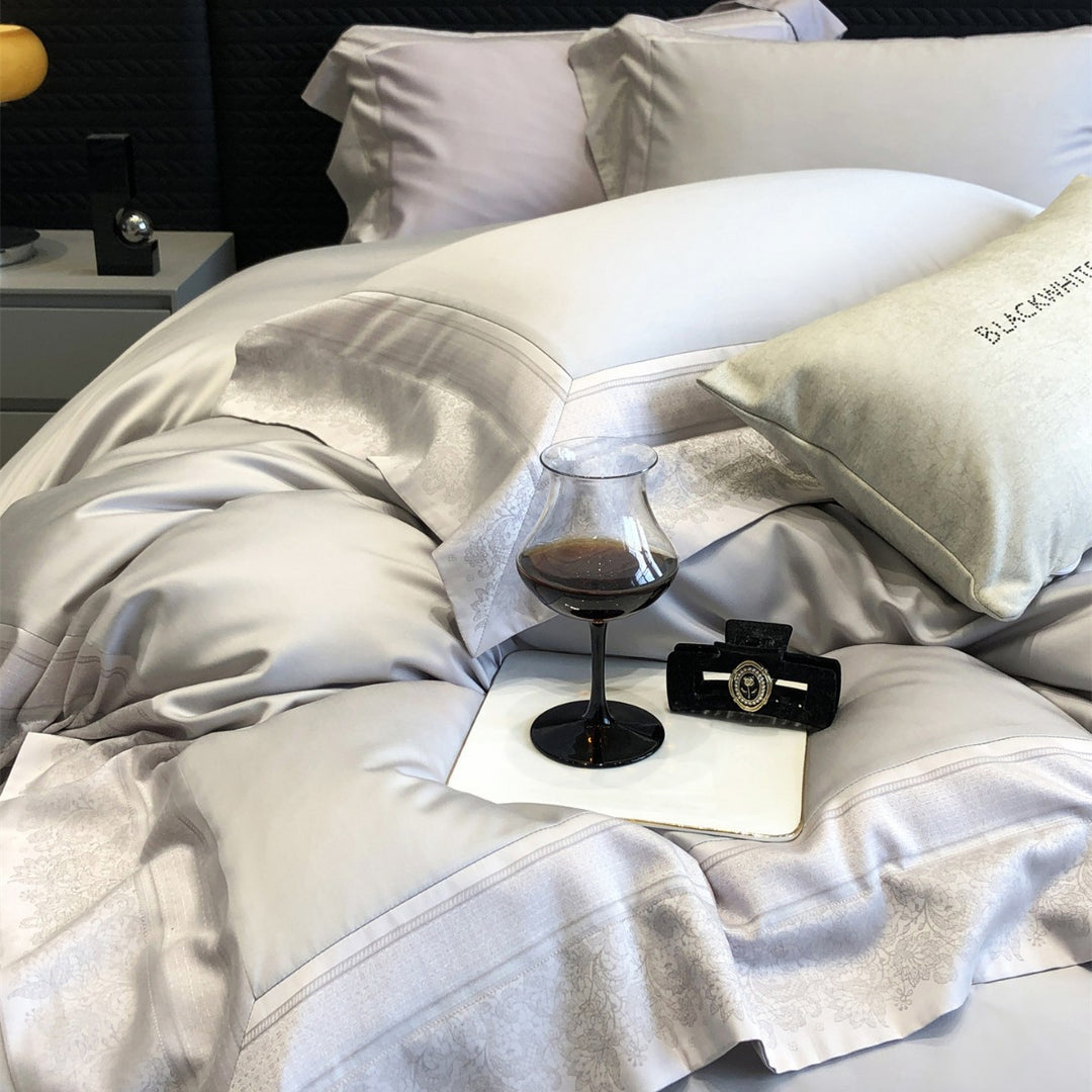 Luxury Satin Duvet Cover Set with Embroidered Border