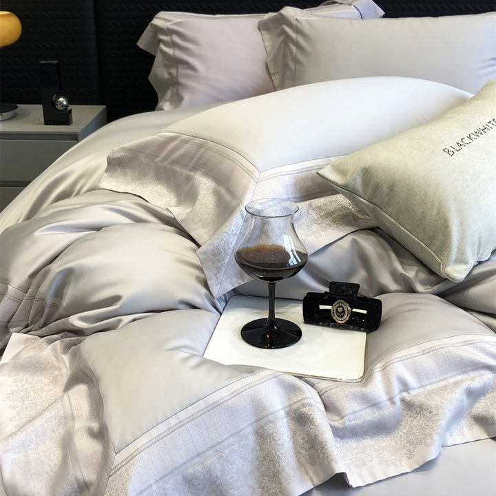 Luxury Satin Duvet Cover Set with Embroidered Border