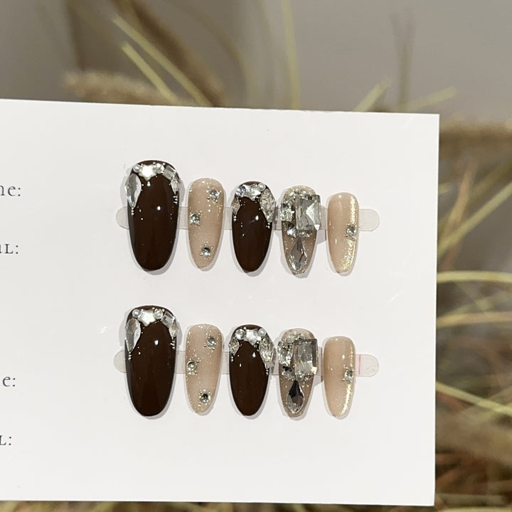 Stylish Press-On Nail Art Set with Crystal Accents