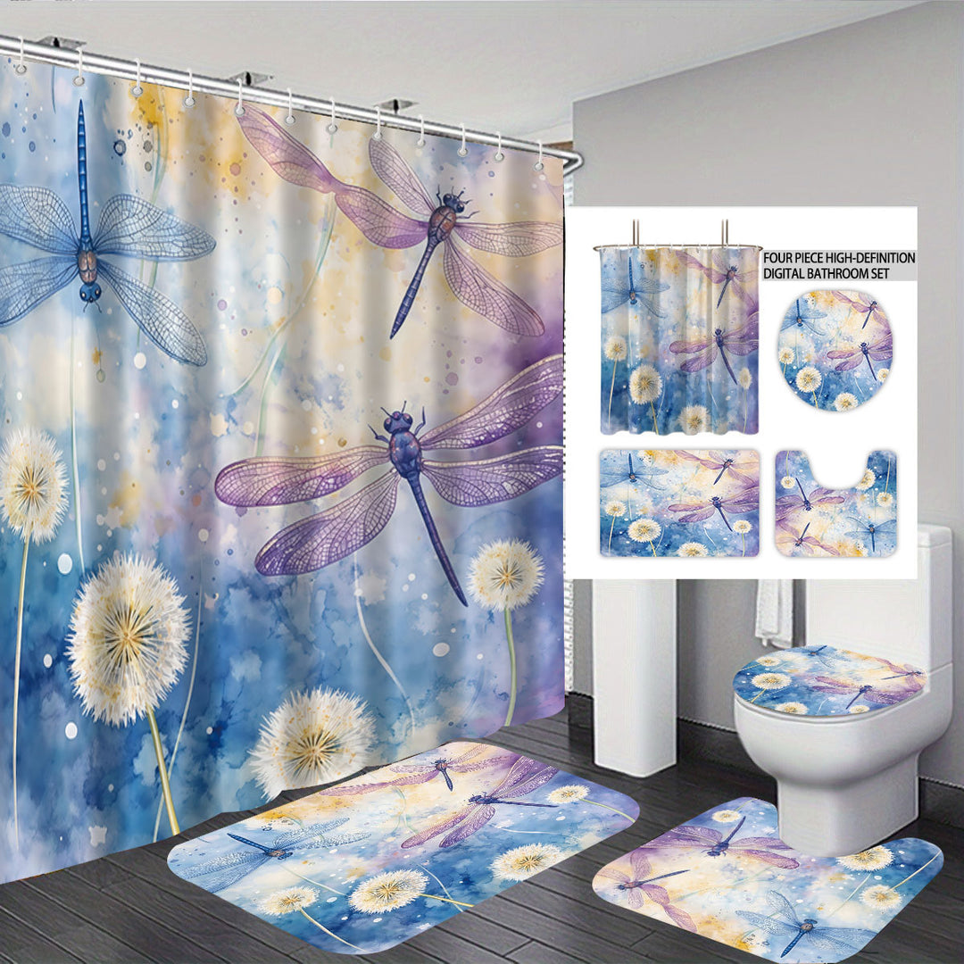 Artistic Dragonfly-Themed Four-Piece Digital Bathroom Set Stornfield