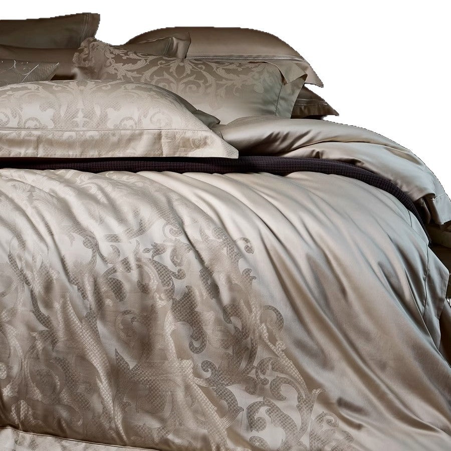 Luxury Jacquard Damask Cotton-Sateen Duvet Cover Set with Envelope Pillow Shams
