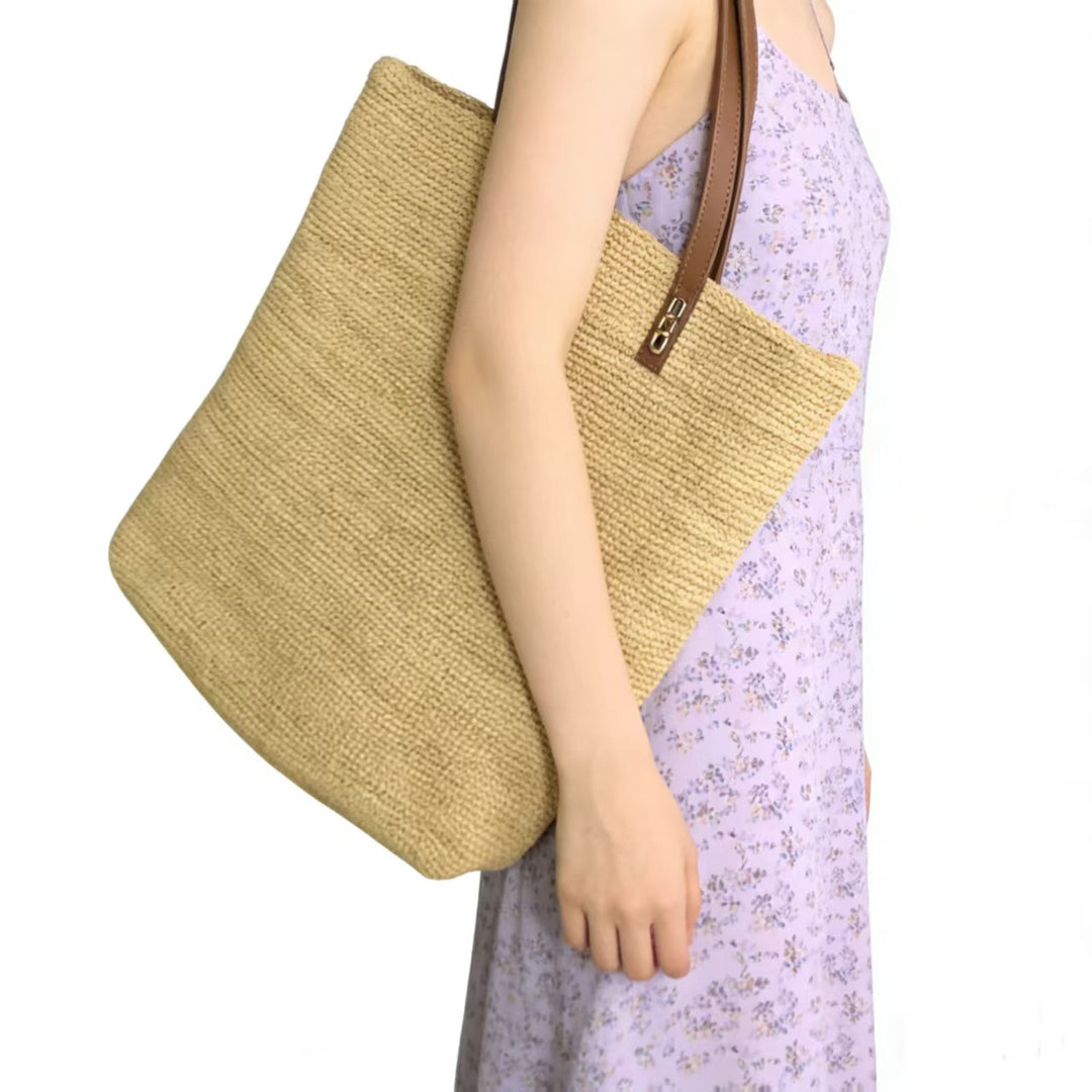 Handbag Made of Sustainably Woven Natural Material with Elegant Leather Handles Stornfield