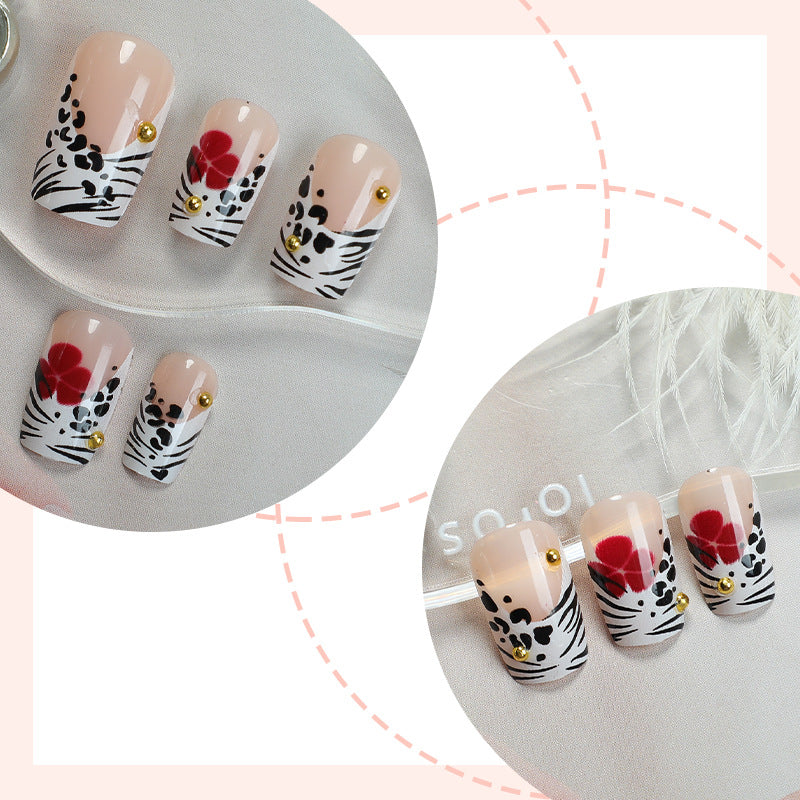 Creative Art Press-On Nail Set with Floral and Zebra Designs Stornfield