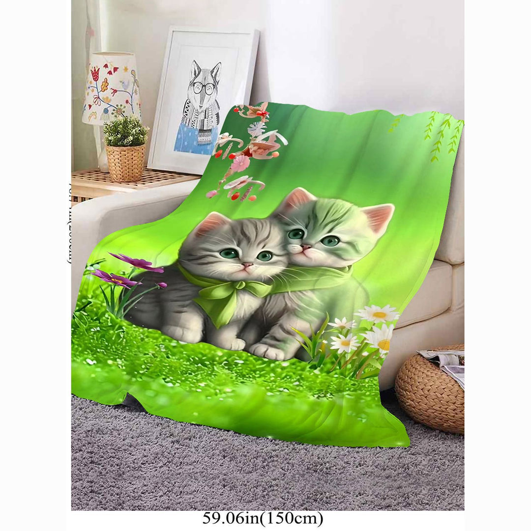 Cute Cat-Themed Soft Plush Throw Blanket