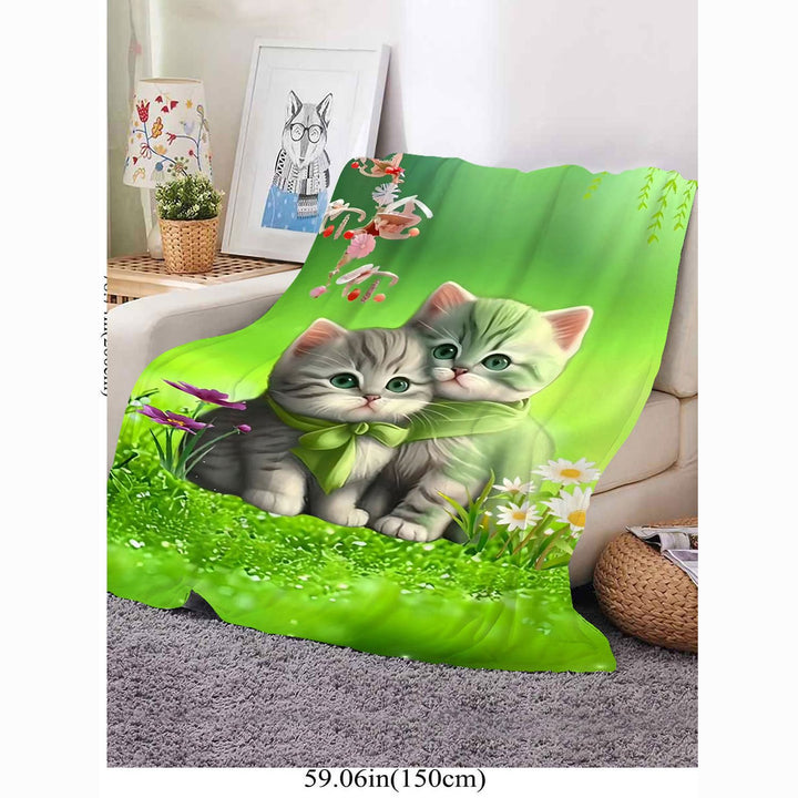 Cute Cat-Themed Soft Plush Throw Blanket