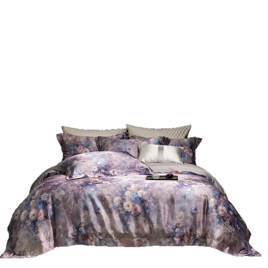 Satin bedding set in watercolor floral pattern with silky smooth finish