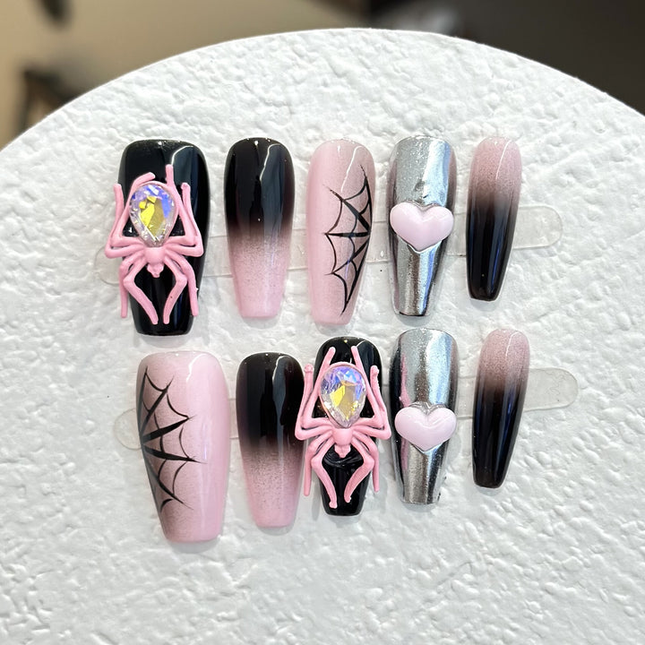 Themed Press-On Nail Art Set with Spider Accessories