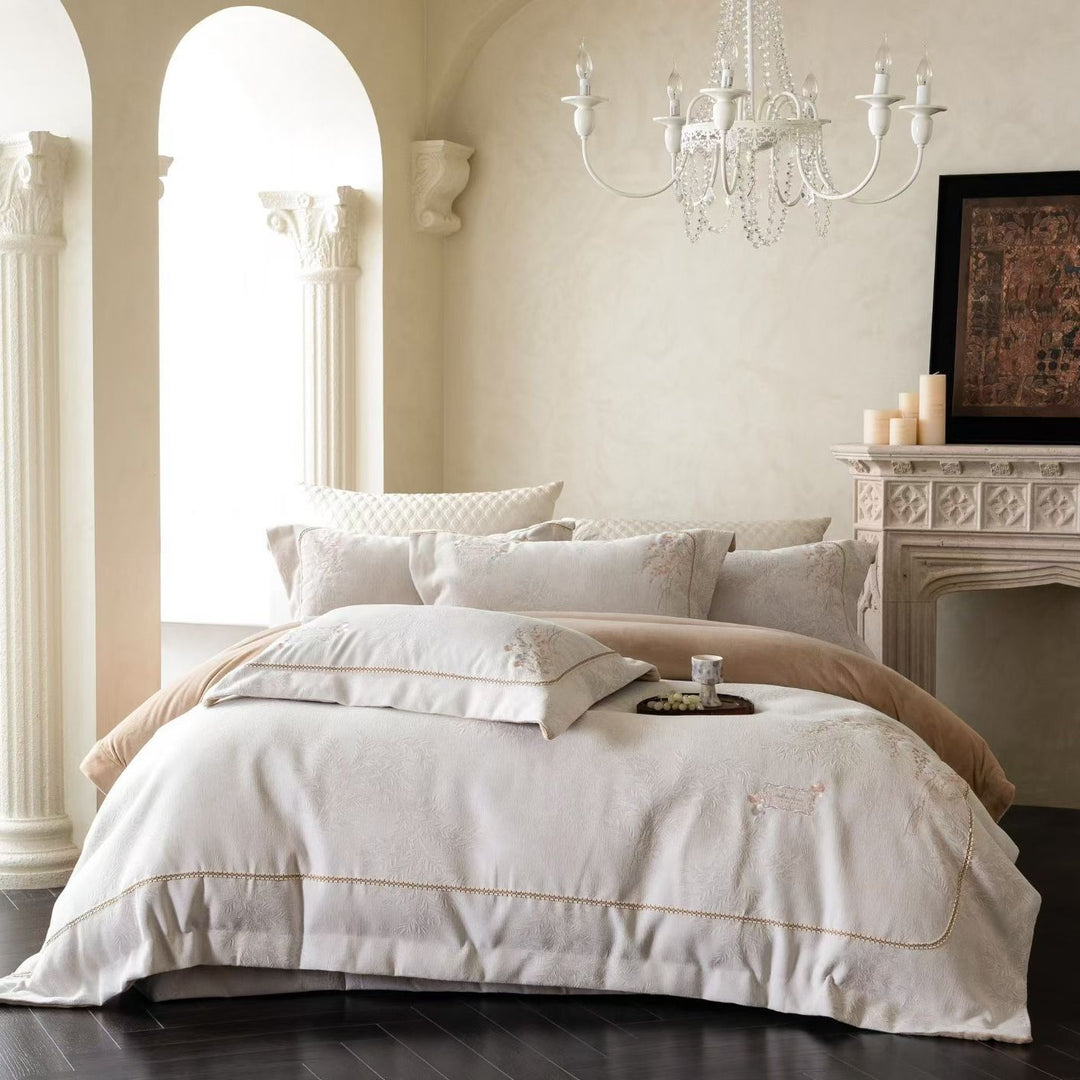 Embroidered Botanical Jacquard Duvet Cover Set