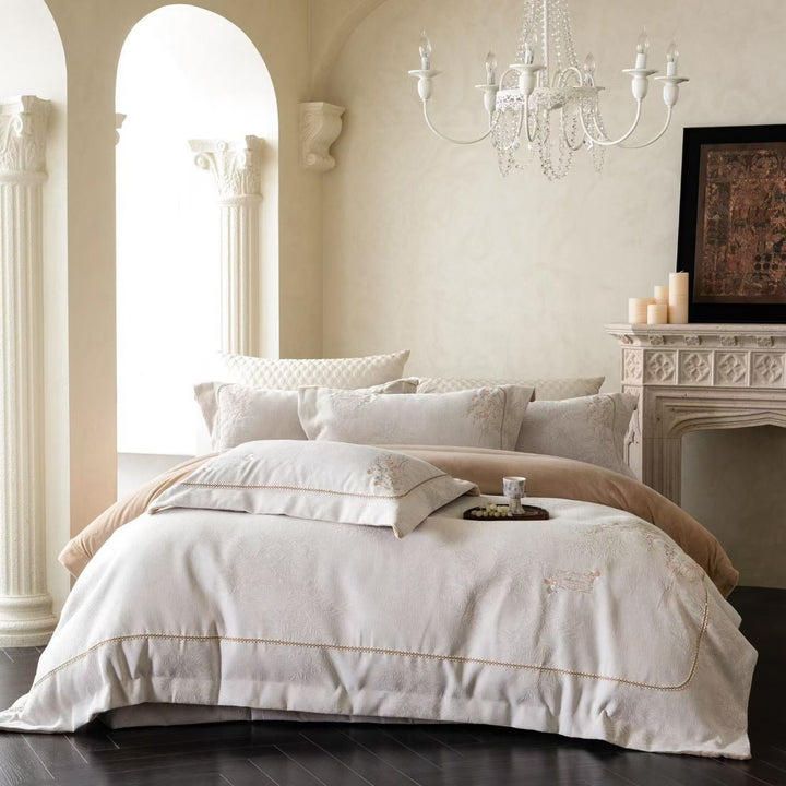 Embroidered Botanical Jacquard Duvet Cover Set