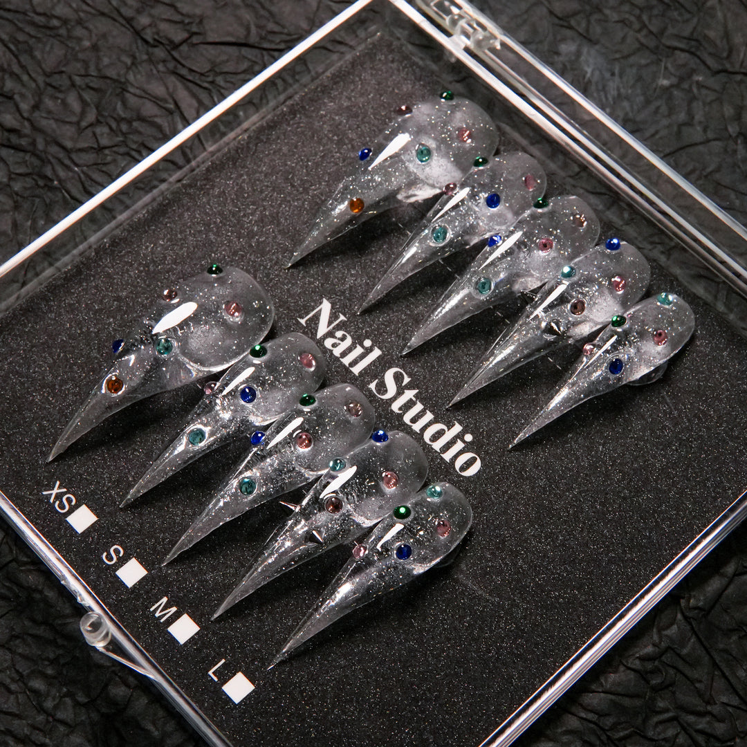 Elegant Stiletto Press-On Nail Tips with Gem Accents