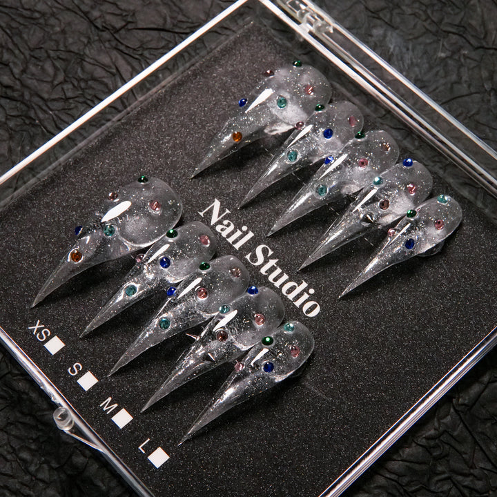 Elegant Stiletto Press-On Nail Tips with Gem Accents