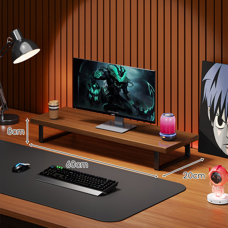 Wooden Monitor Riser Stand with Metal Frame and Cable Management