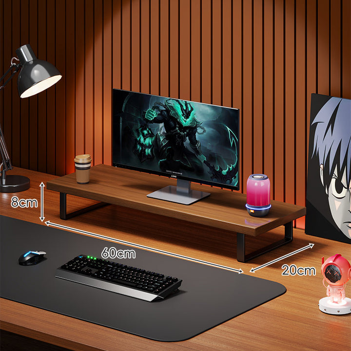 Wooden Monitor Riser Stand with Metal Frame and Cable Management