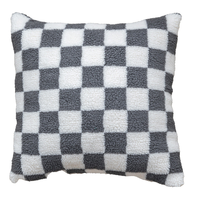 Checked Plush Throw Cushion