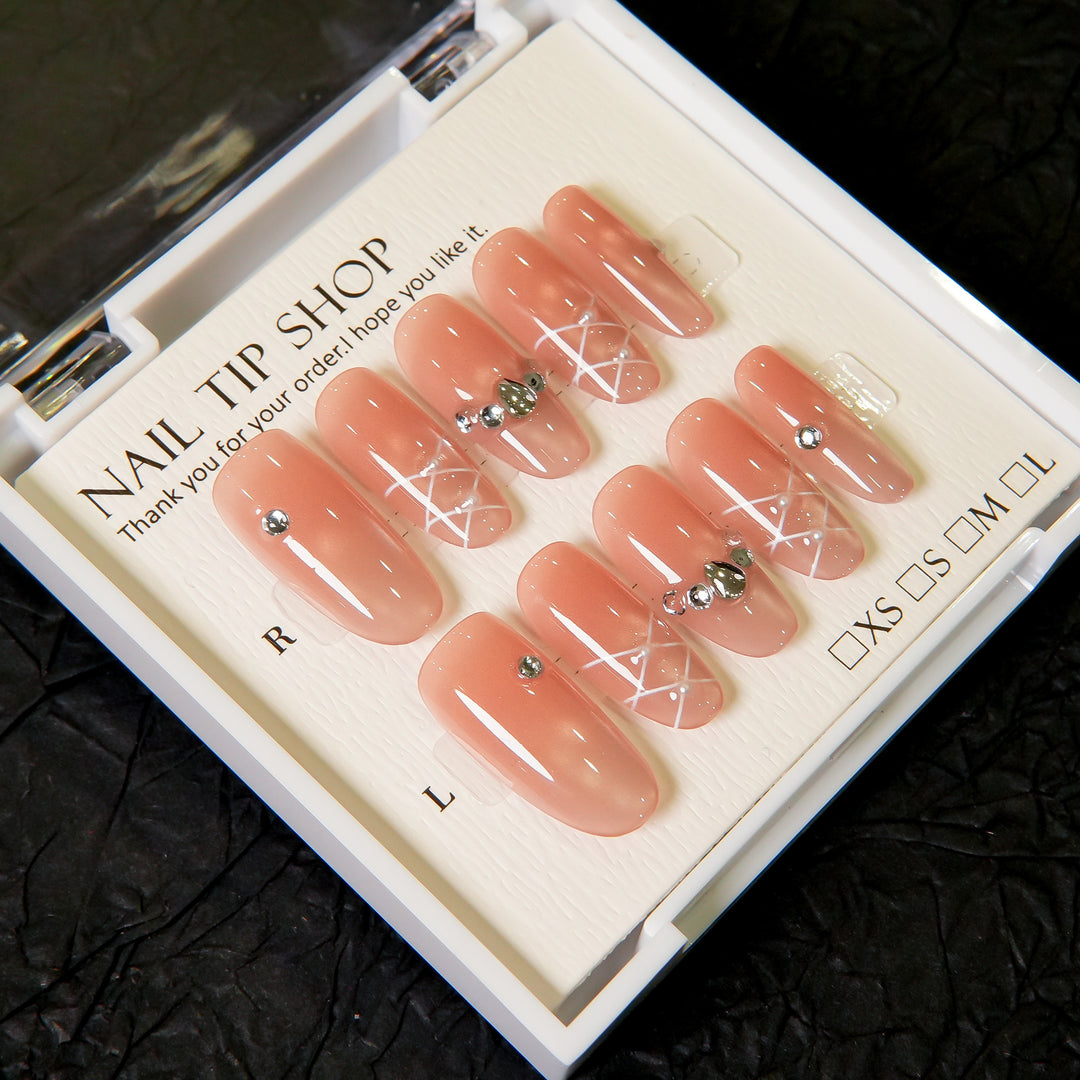 Glamorous Press-On Nail Tips with Rhinestone Accents