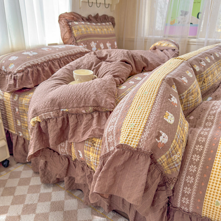Playful Animal-Themed Ruffled Bedding Set