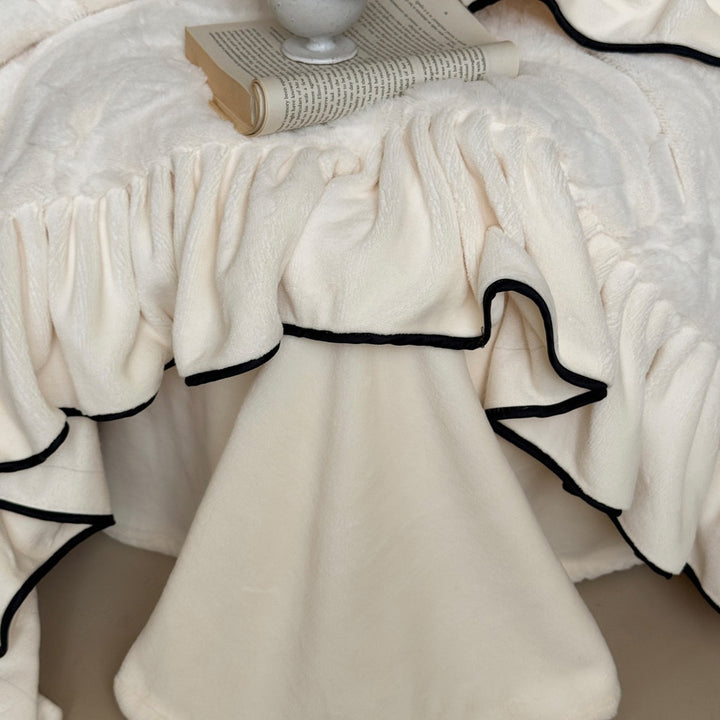Ruffled Quilted Duvet Cover Set with Lace Trim and Scalloped Edge
