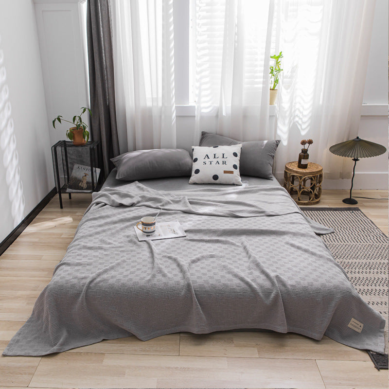 Lightweight Cotton Waffle-Weave Breathable Bed Blanket Throw