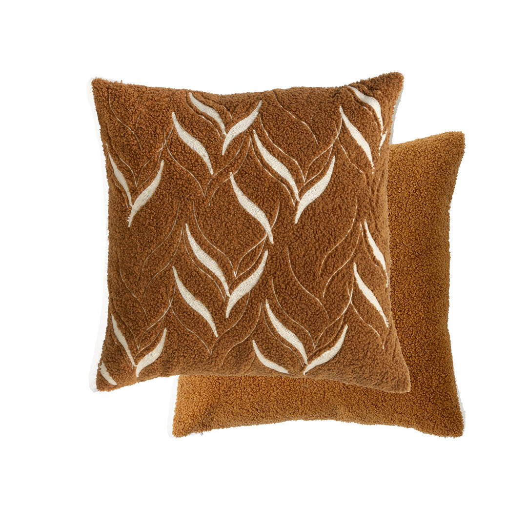 Bouclé pillow with hand-stitched ethnic design and removable cover Stornfield