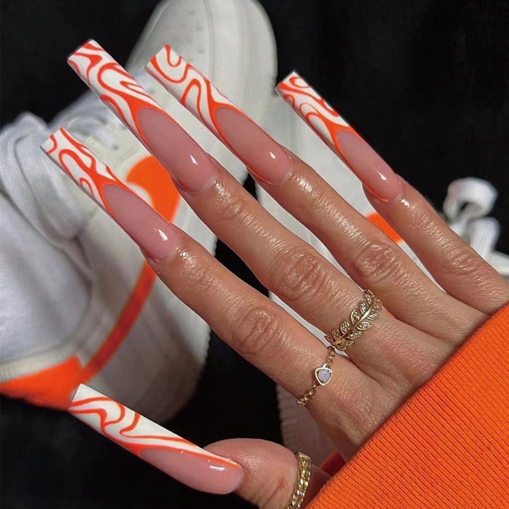 Artistic Nail Extensions with Modern Wave Pattern Stornfield