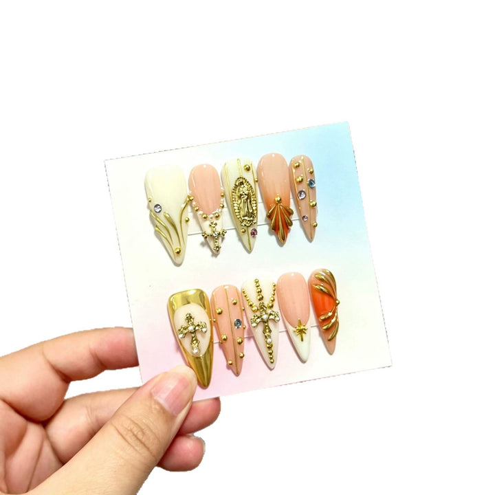 Artistic Press-On Nail Art Set with Decorative Elements