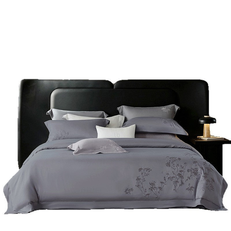 Luxury Cotton Sateen Duvet Cover Bedding Set with Botanical Embroidery