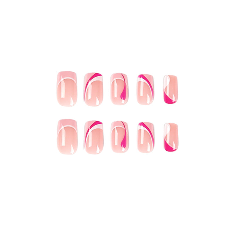 Acrylic nail extensions with elegant gradient and curved accents Stornfield