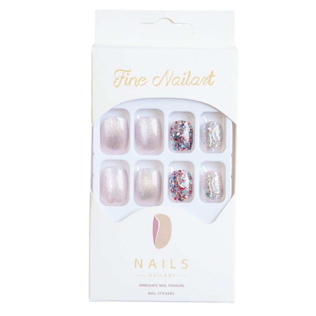 Glittery Press-On Nail Set with Artistic Foil Design Stornfield