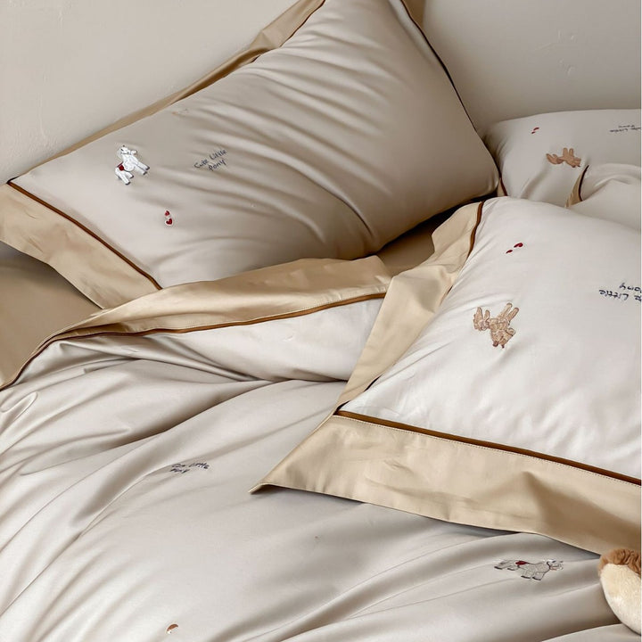 Embroidered Animal Cotton Sateen Duvet Cover Set