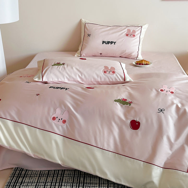 Checked cotton duvet cover set with appliquéd dog silhouettes and soft percale