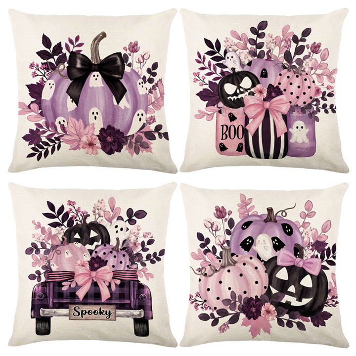 Halloween Ghost Cotton-Linen Square Throw Pillow Covers Set with Hidden Zipper