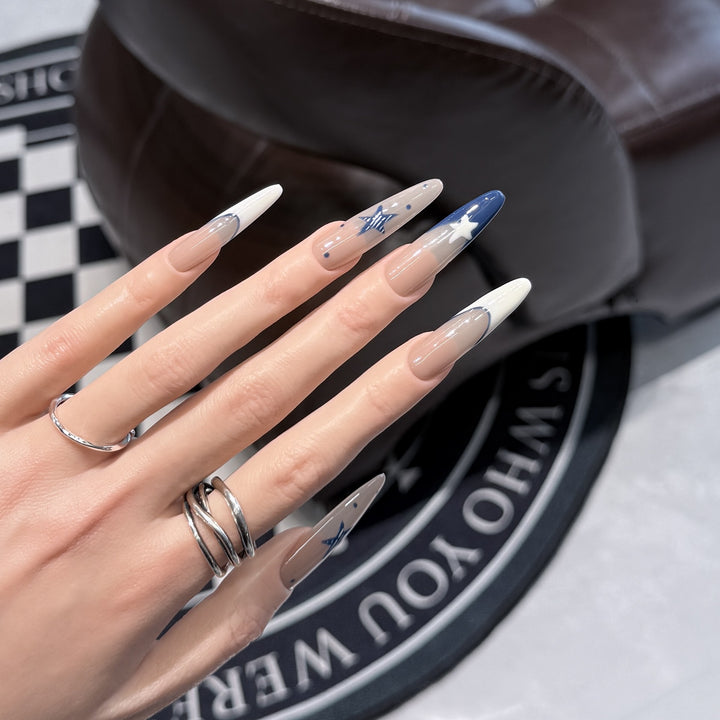 Artistic Stiletto Press-On Nail Set with Celestial Design Stornfield