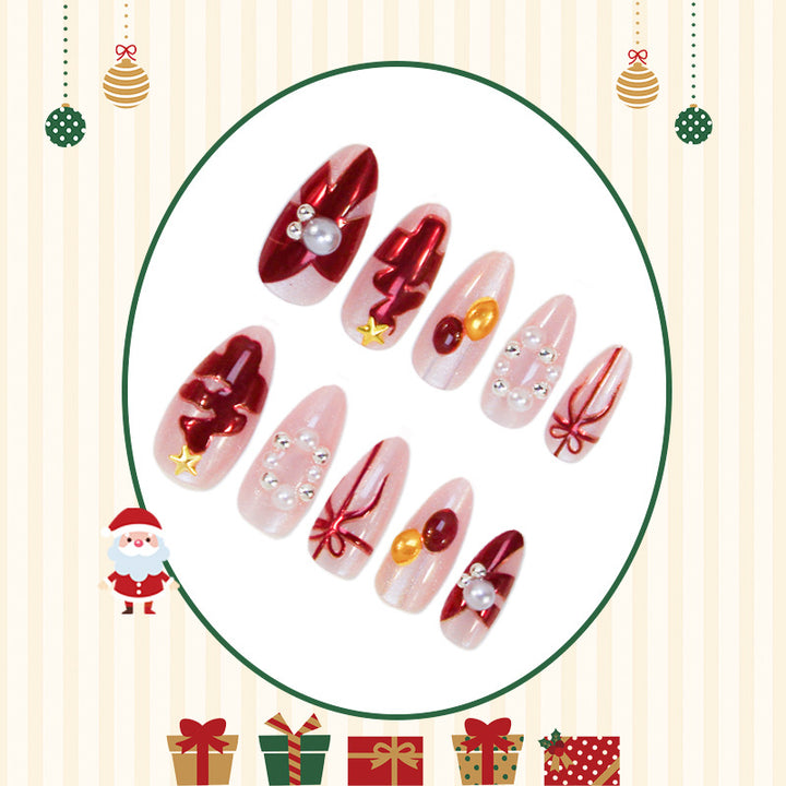 Artificial nail set with festive Christmas motifs and glamorous decorations Stornfield