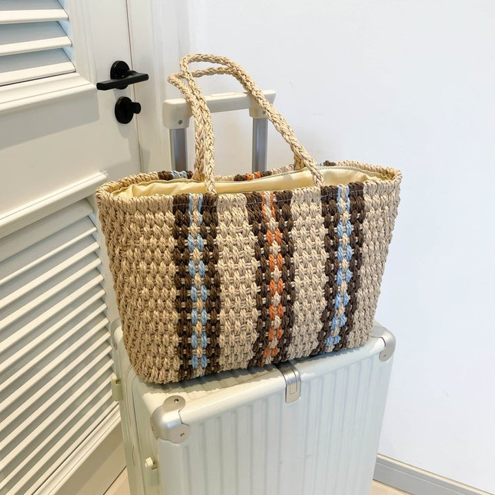 High-quality natural straw tote bag with colorful stripes Stornfield