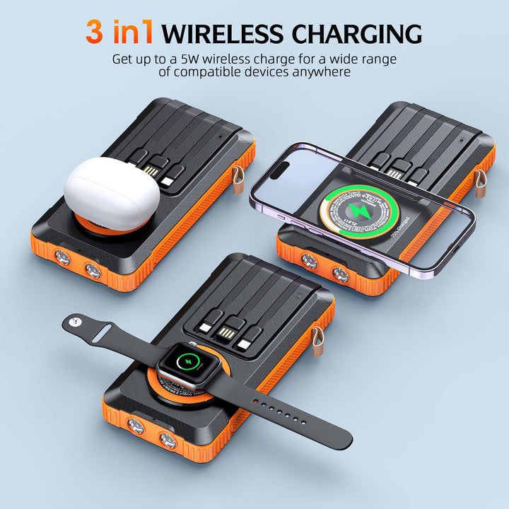 Solar Powerbank with Multifunctional LED Light and Integrated Charging Cable Stornfield