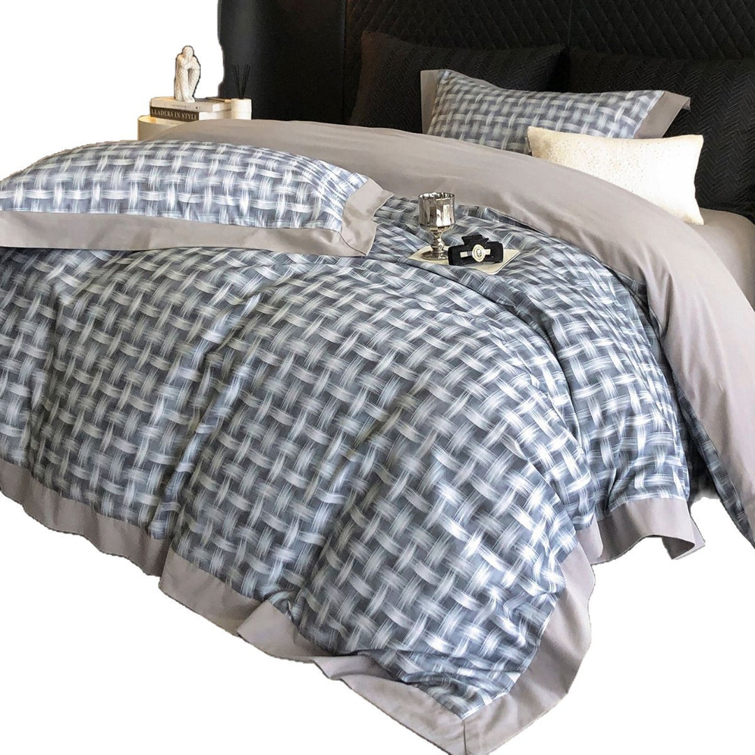 Brushed-Brushstroke Reversible Duvet Cover Set with Contrast Flange