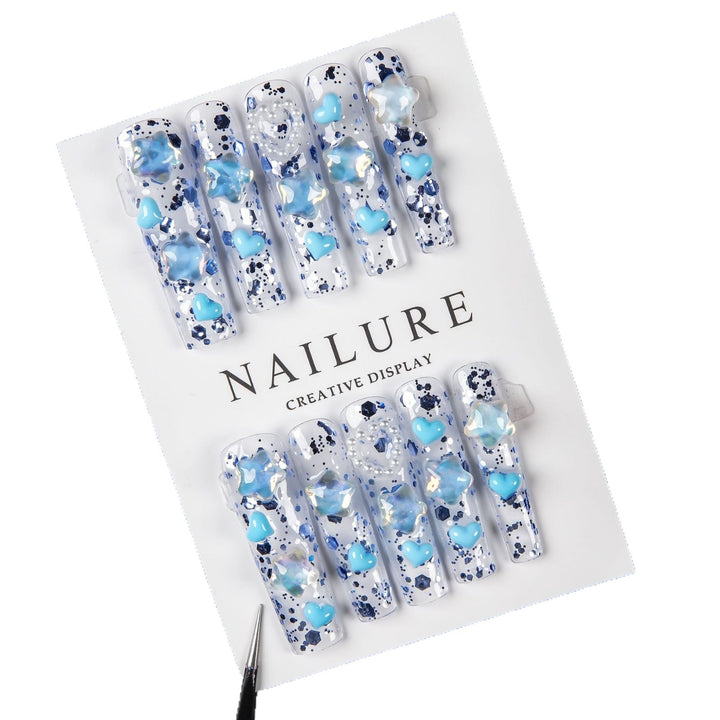 Artistic Press-On Nail Set with Heart Accents
