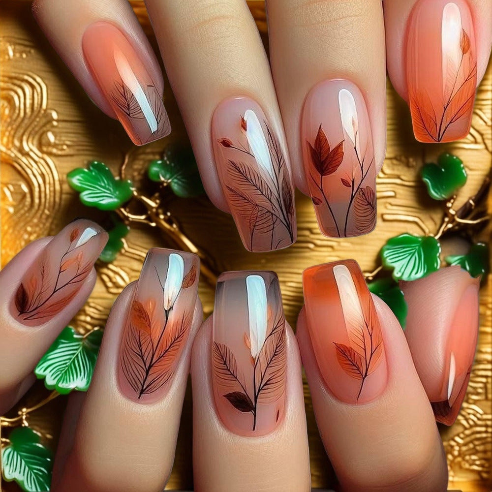 Artificial nails with elegant leaf pattern Stornfield