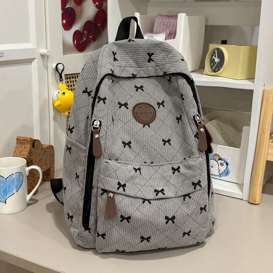 Bow-Embellished Corduroy Backpack Stornfield