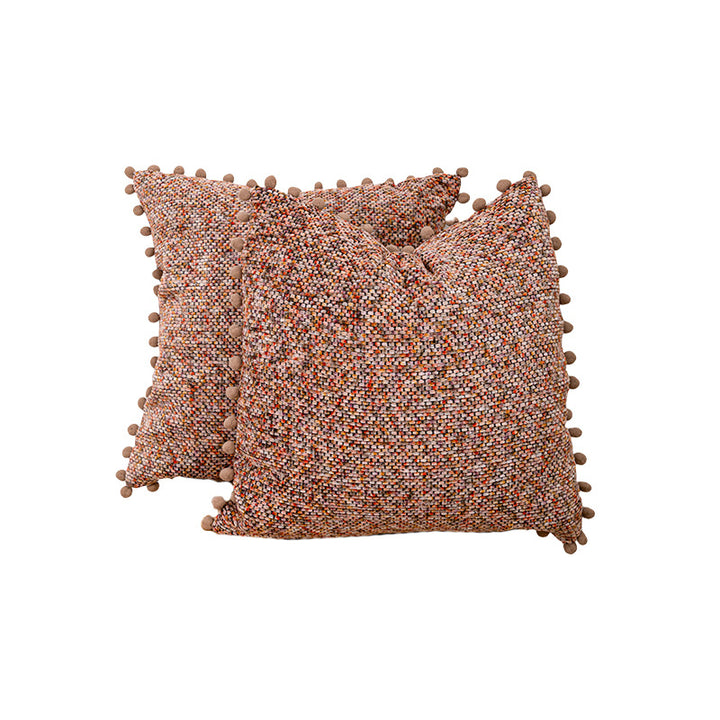 Decorative Textured Bouclé Throw Pillow Set with Pom-Pom Trim