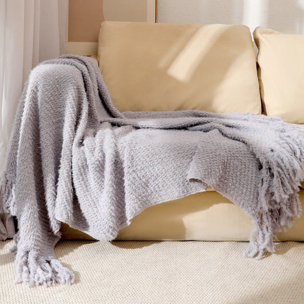 Women's knitted blanket with softest fleece and decorative fringes Stornfield