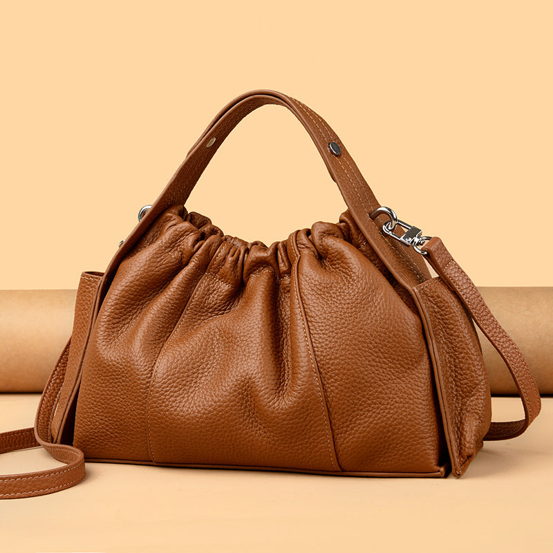 Textured Leather Drawstring Satchel Stornfield