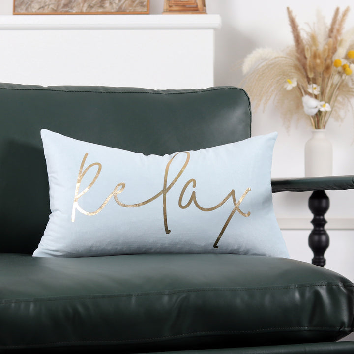 Plush Velvet Rectangular Lumbar Accent Pillow with Metallic Script Embroidery and Hidden Zip
