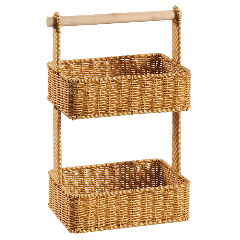Unisex Two-Tier Storage Basket with Wooden Handle Stornfield