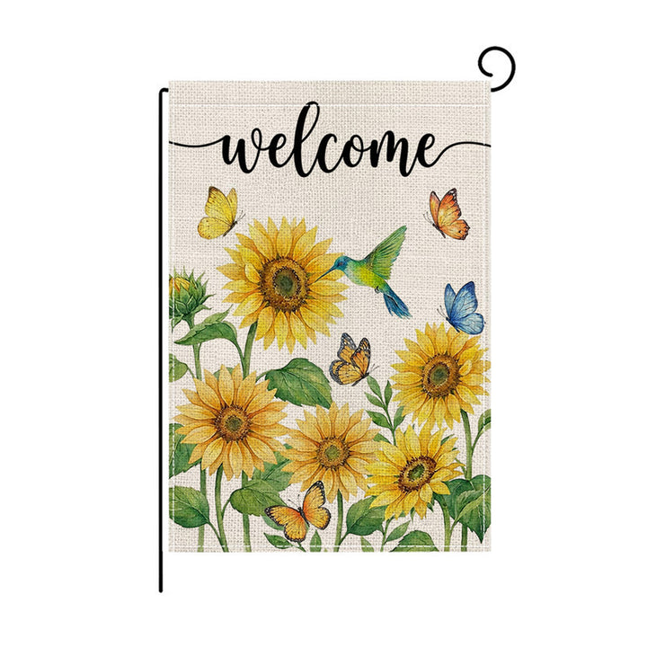 Botanical Welcome Garden Flag Linen-Texture Double-Sided Outdoor Decorative Banner