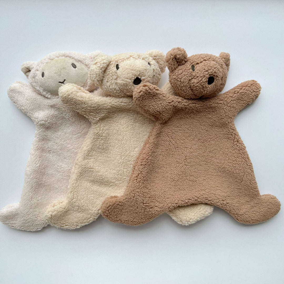 Handcrafted Linen Elephant Plush Doll with Striped Ruffle Collar and Soft Romper