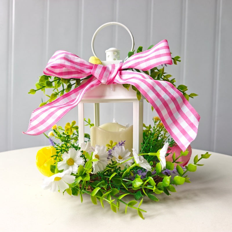 Decorative table lantern with artificial flowers and ribbon Stornfield
